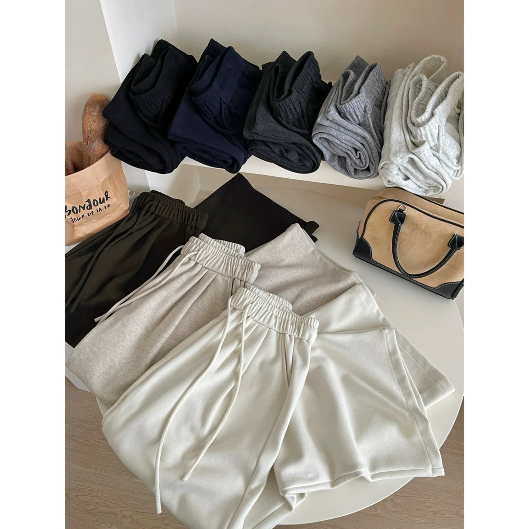 2025秋冬新款加厚羊绒复合糯米裤保暖百搭显瘦垂感直筒慵懒休闲裤