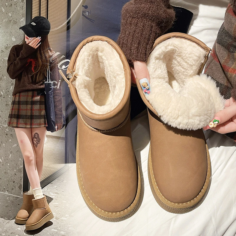 现货2025冬季时尚雪地靴防水三色雪地靴女鞋加厚加绒保暖棉鞋