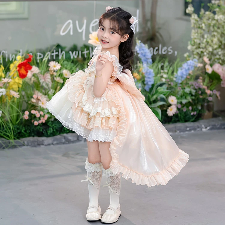 小女孩2025新款爆款夏季连衣裙洛丽塔独特漂亮纱网绣花公主裙