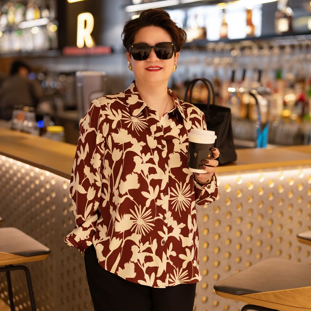 2025春秋季女装长袖经典洋气法式轻奢浪漫植物印花衬衫女SY086