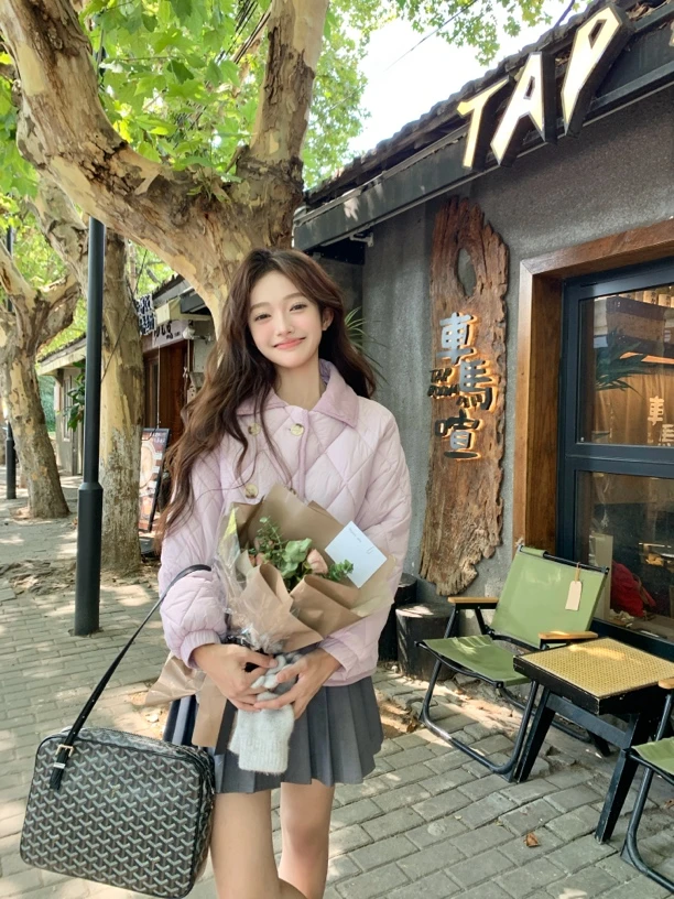 8816三防面料显瘦百搭不挑人灯芯绒拼接八粒扣菱形格外套