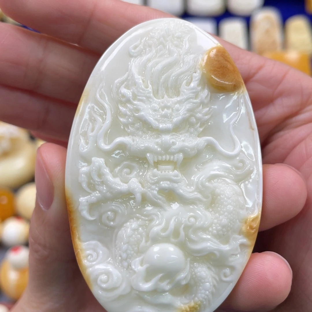 蜜蜡裸石未镶嵌琥珀蜜蜡雕刻龙牌
