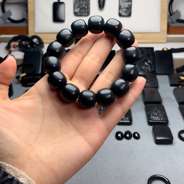 和田玉（墨玉）未镶嵌手串特价16mm