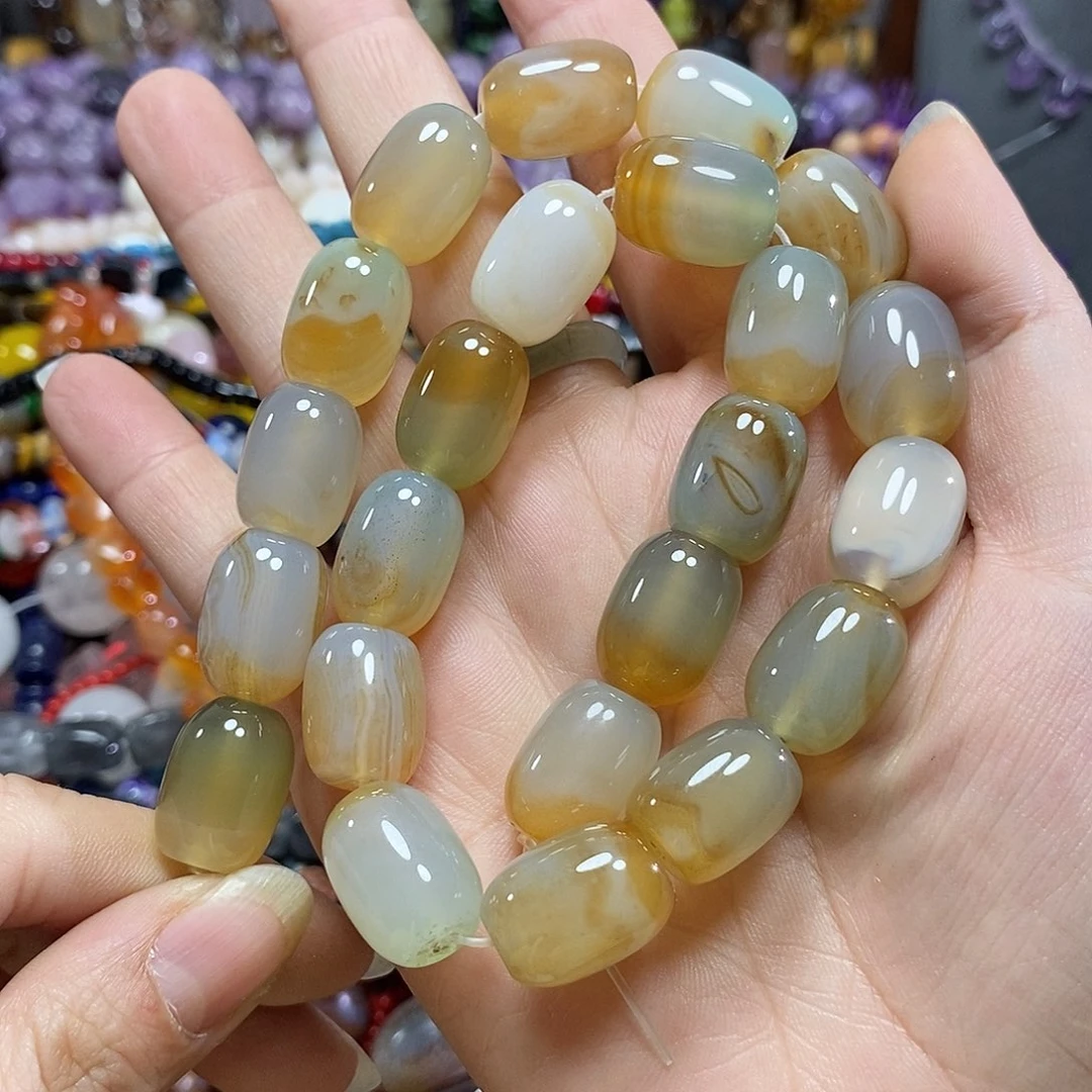 玛瑙/玉髓未镶嵌珠宝半成品盐源玛瑙桶珠一条卡13*17mm