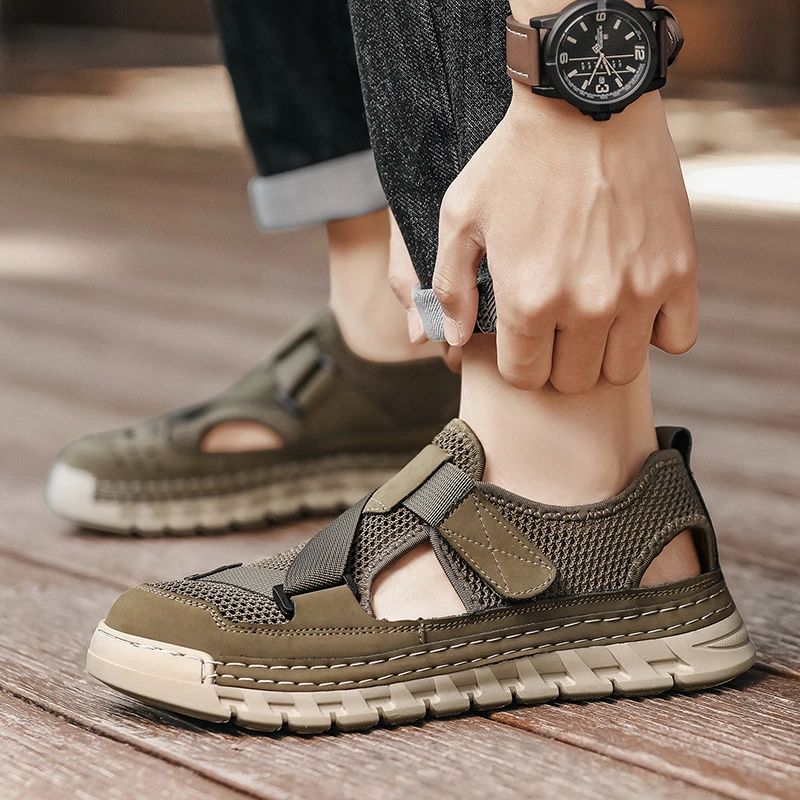 男士凉鞋2025夏季新款户外休闲运动包头透气溯溪沙滩鞋网面外穿