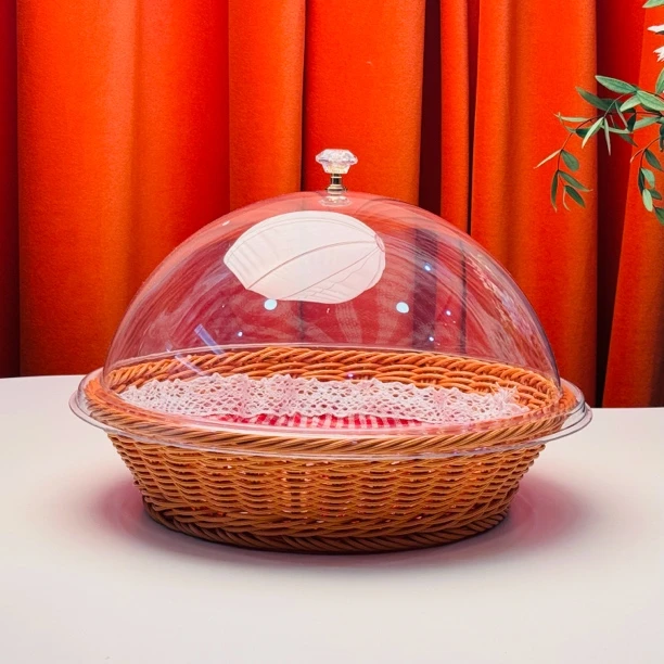 【新疆包邮】30cm家用带盖圆形编馕框点心盘面包篮nandan高档盘子