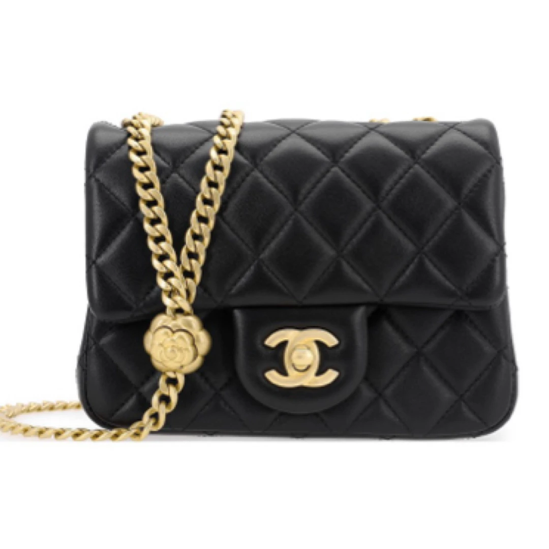 95新 Chanel/香奈儿 方胖子 黑金山茶花/JW0723