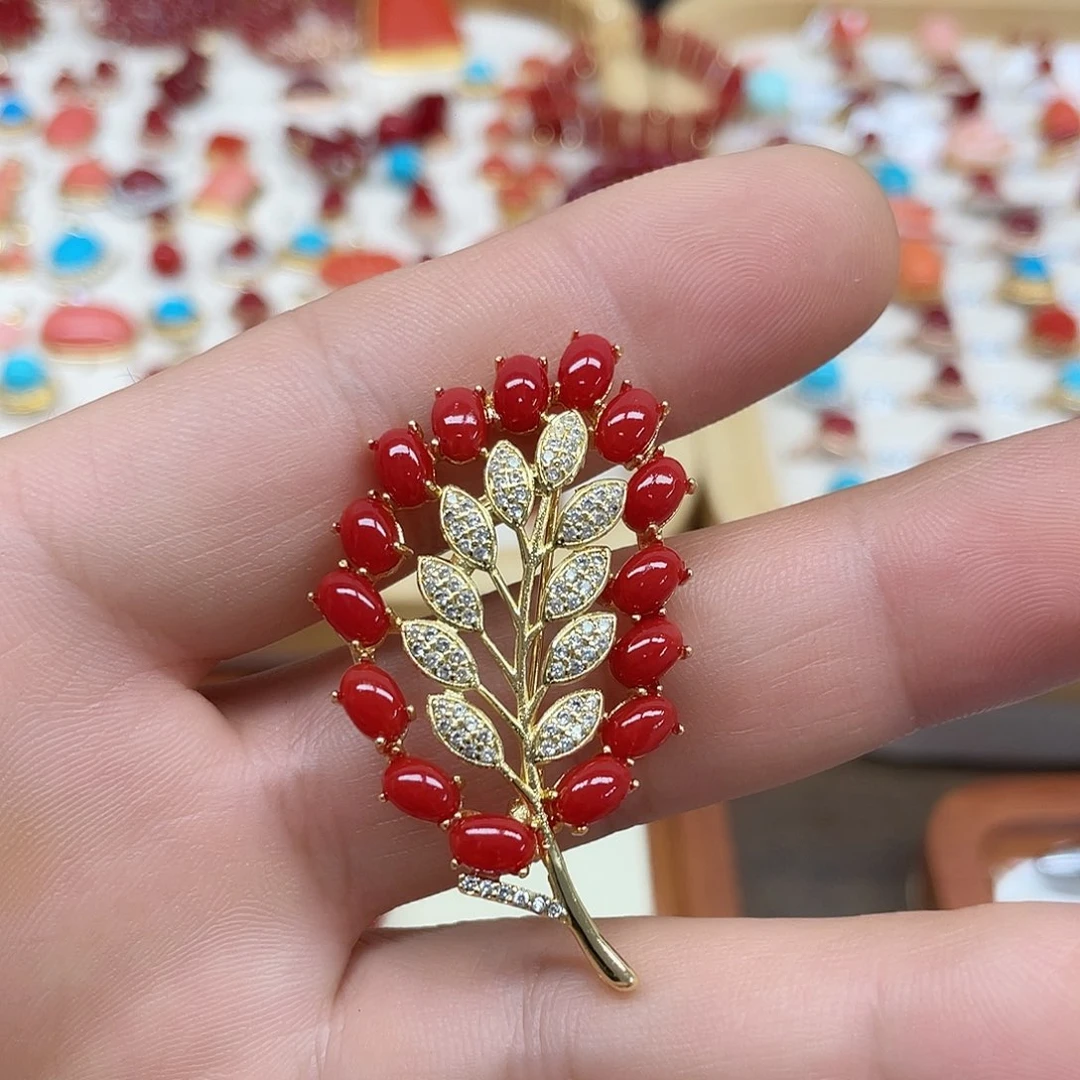 大理石铁合金叶子胸针吊坠
