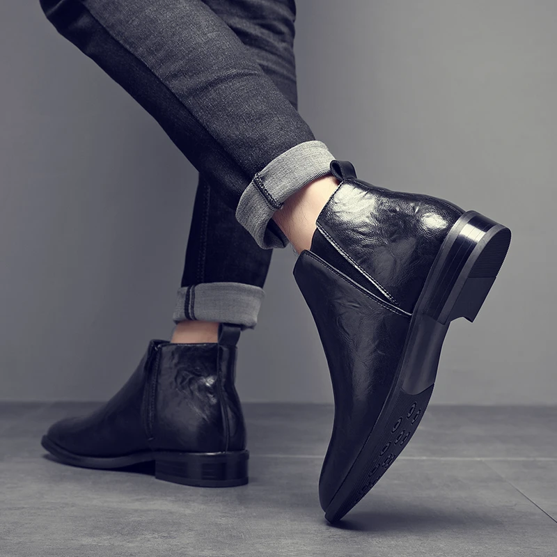 春秋款男士新款增高侧拉链复古切尔西靴演绎英伦绅士独特魅力
