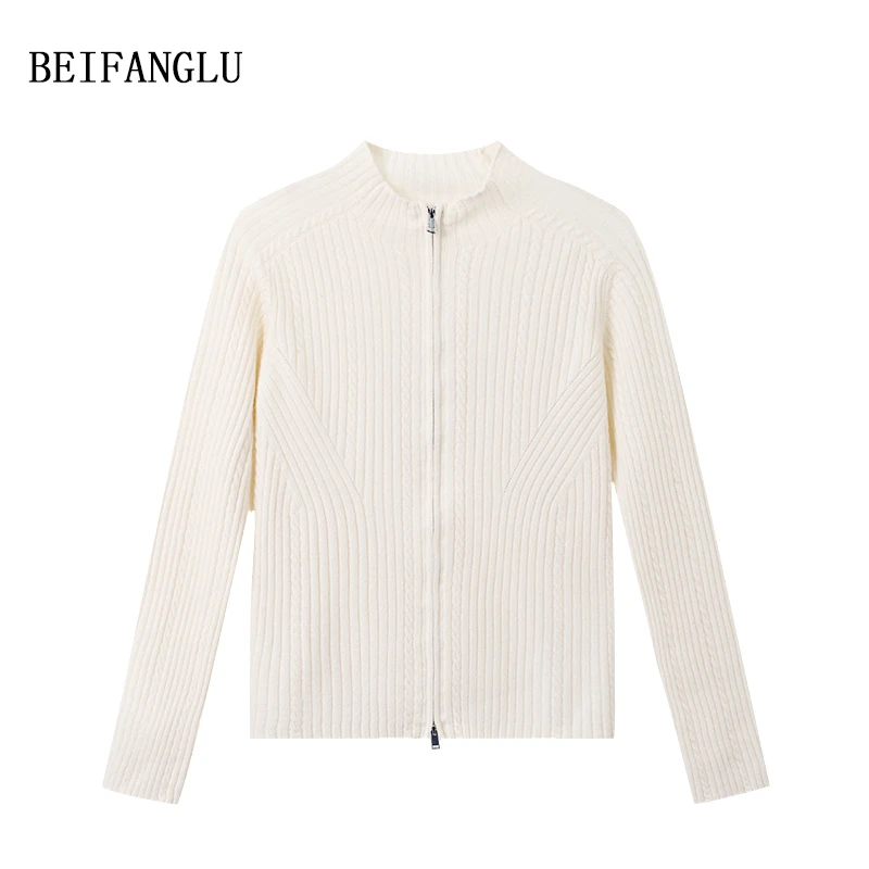 北方鹿  MORO系列100%山羊绒气质坑条双拉链针织开衫女251386