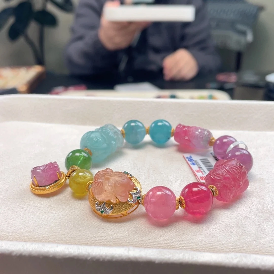 相传 传承碧玺 18K金多宝碧玺手链 稀有色荧光碧玺