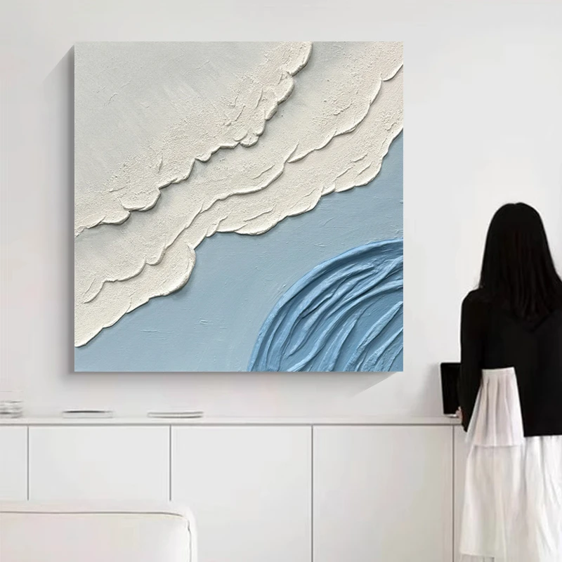 现代简约清新蓝色奶油风手绘油画卧室床头装饰挂画餐厅北欧《轻悠》