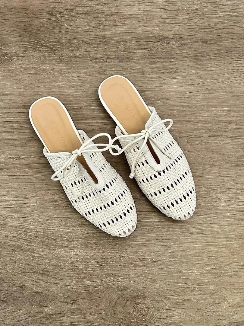 羊皮版~设计感编织镂空透气包头半拖鞋女外穿蝴蝶结休闲平底凉拖