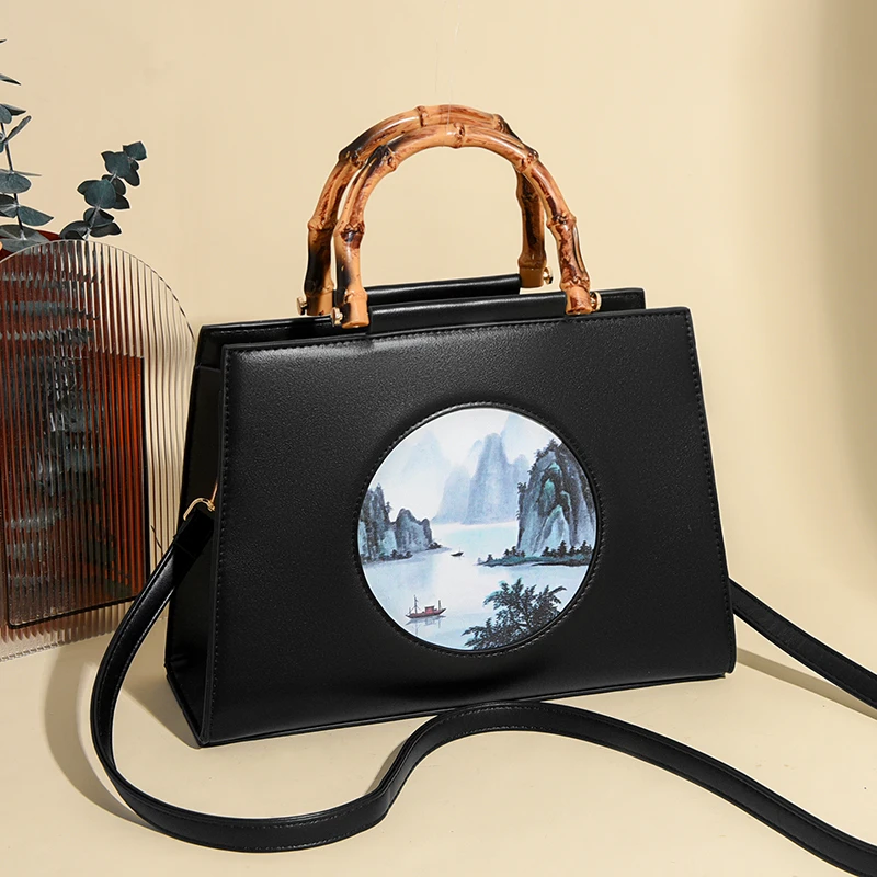 高级感包包女2025简约时尚包新中式手提包手工印花斜挎包2201/AP