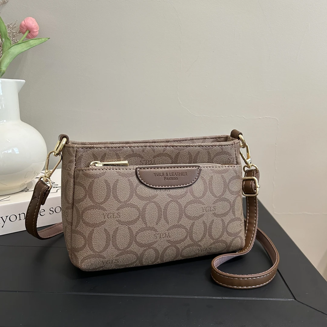 法式复古印花 2025新款 秋季 小方包 多层款大容量单肩斜挎包时尚