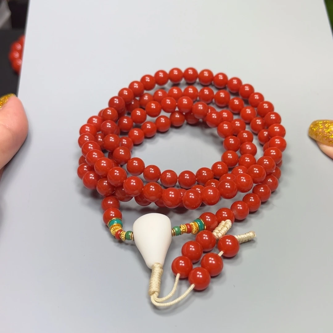 南红玛瑙辣椒红多圈6mm官坡未镶嵌