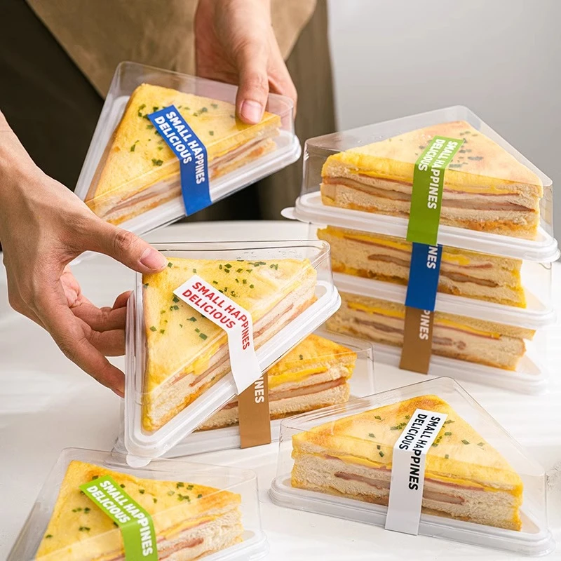 三明治包装盒网红ins风三角形三文治打包盒摆摊商用透明吸塑盒