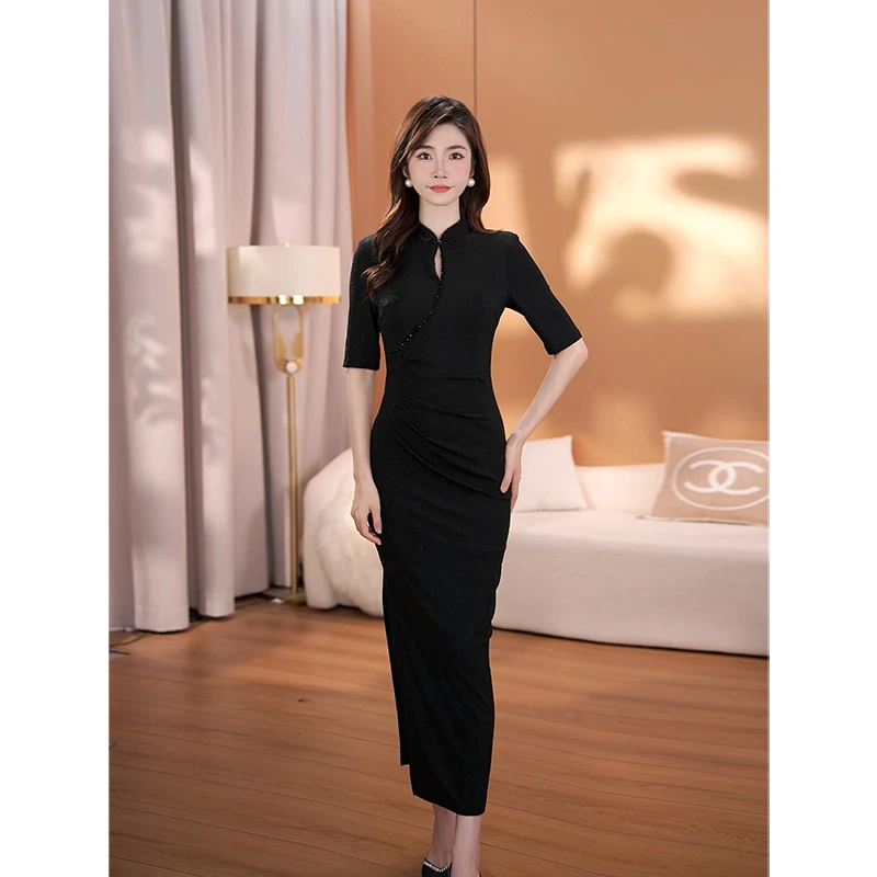 MD.现货【璀璨星光】2025早春款新中式国风黑色盘扣连衣裙ZJL12611