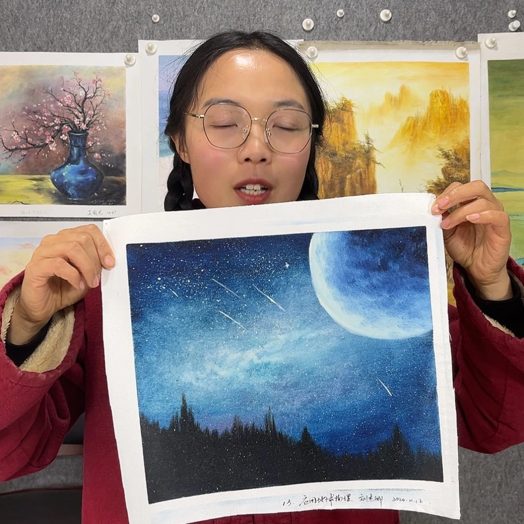 油画Q**仁纯手绘国画山水画