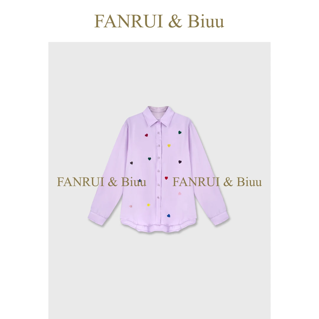 FANRUI/泛芮「逸彩心章」爱心印花宽松百搭简约洋气长袖衬衫B19851