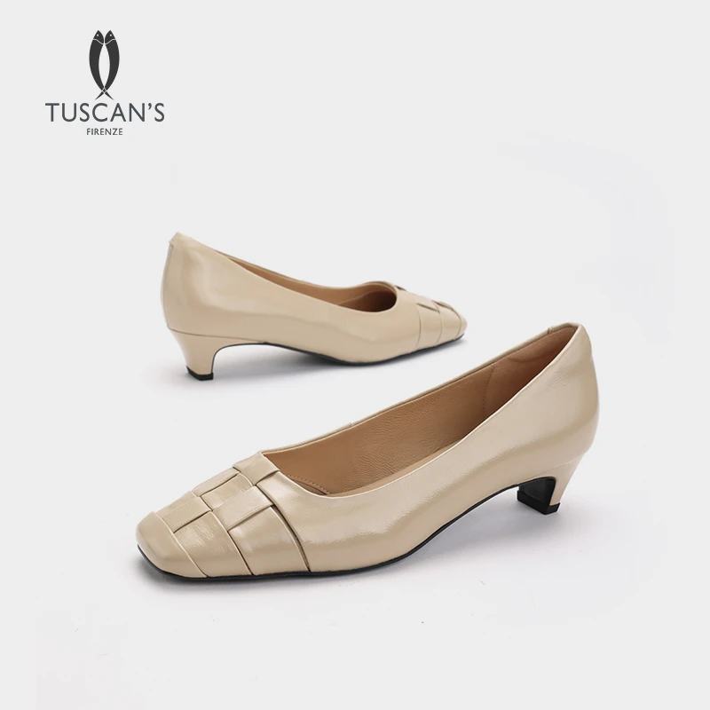 TUSCAN'S新款法式优雅真皮编织浅口一脚蹬气质单鞋时代集团女鞋