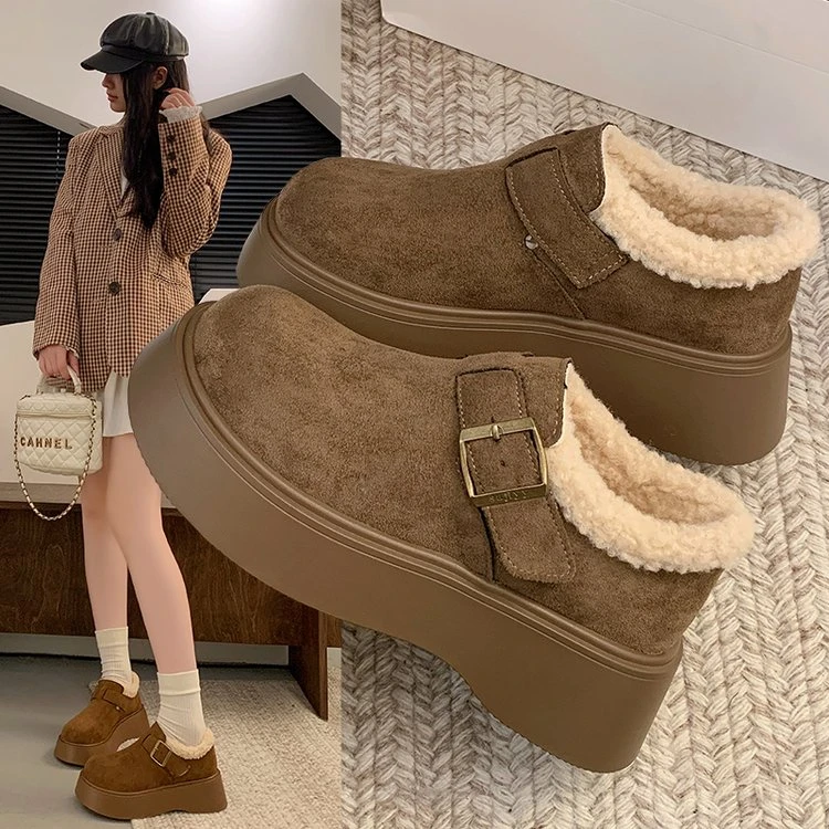 2025新款单鞋时尚休闲百搭网红厚底加绒防滑加厚平底保暖韩版