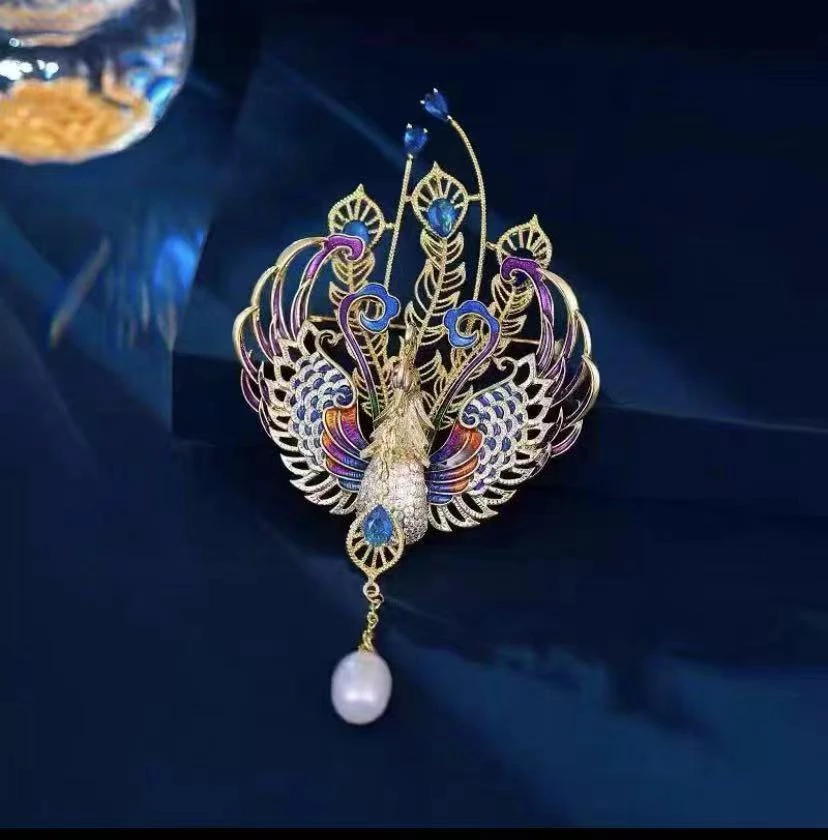 铜合金合成锆石胸针 【百鸟朝凤】胸针超闪精致胸花
