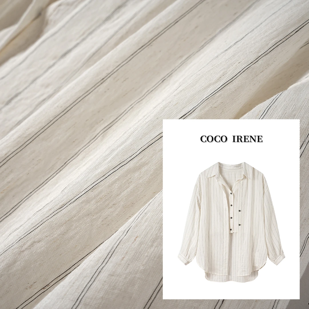 COCO IRENE【罗马假日】甄选亚麻松弛感老钱风条纹衬衫