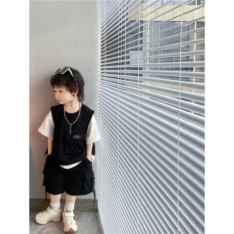 男童套装2025夏季新款儿童短袖帅气炸街宝宝痞帅工装衣服两件套潮