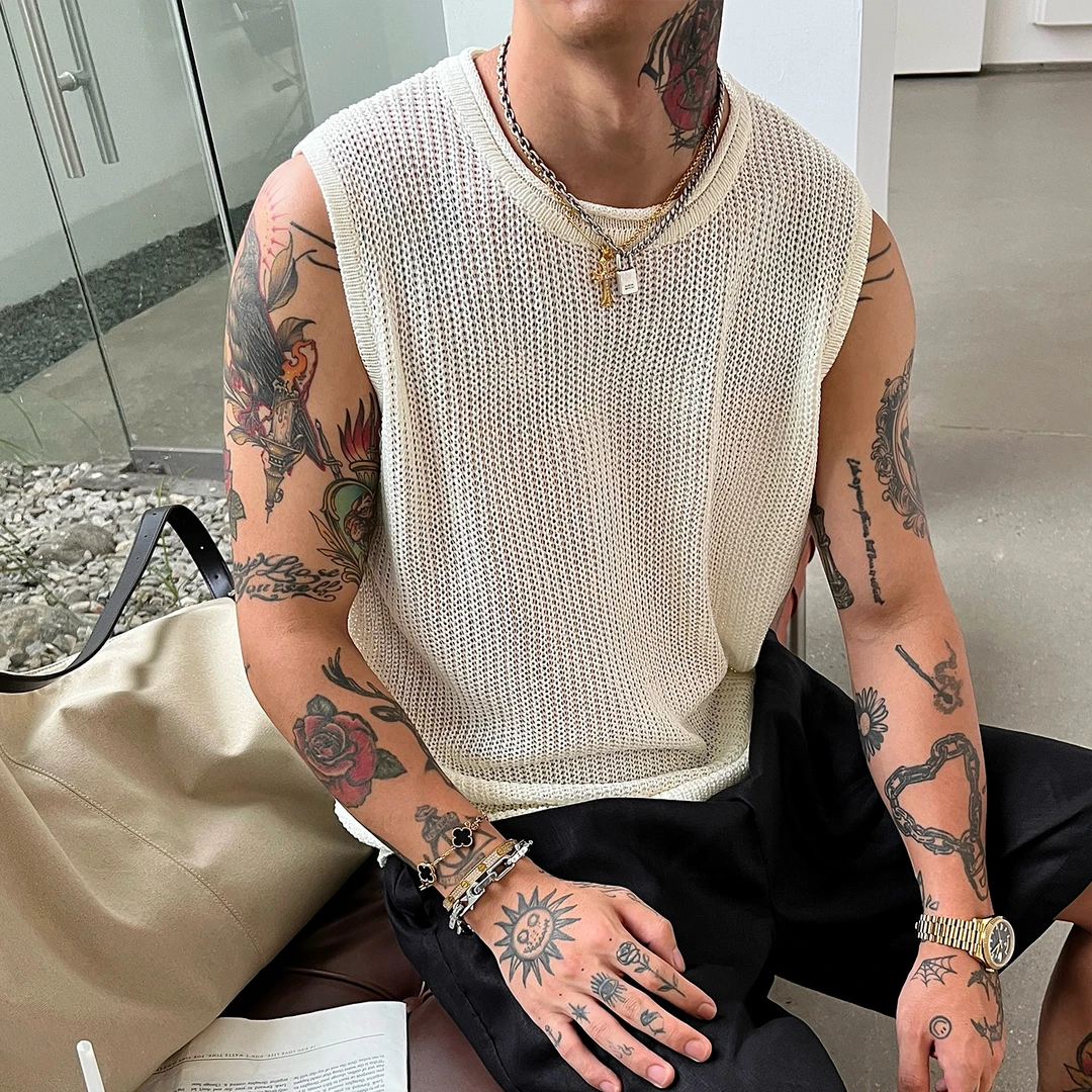 OXFREAK「编织纹理 老钱风」韩系针织背心男夏季透气运动无袖坎肩