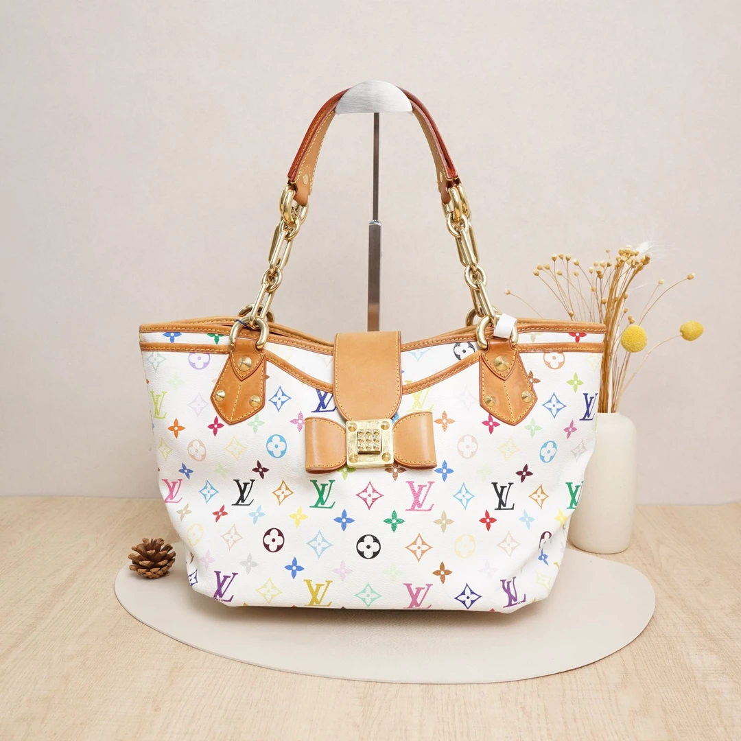 95新 LouisVuitton/路易威登 中古蝴蝶结托特大号白三彩/DS031381