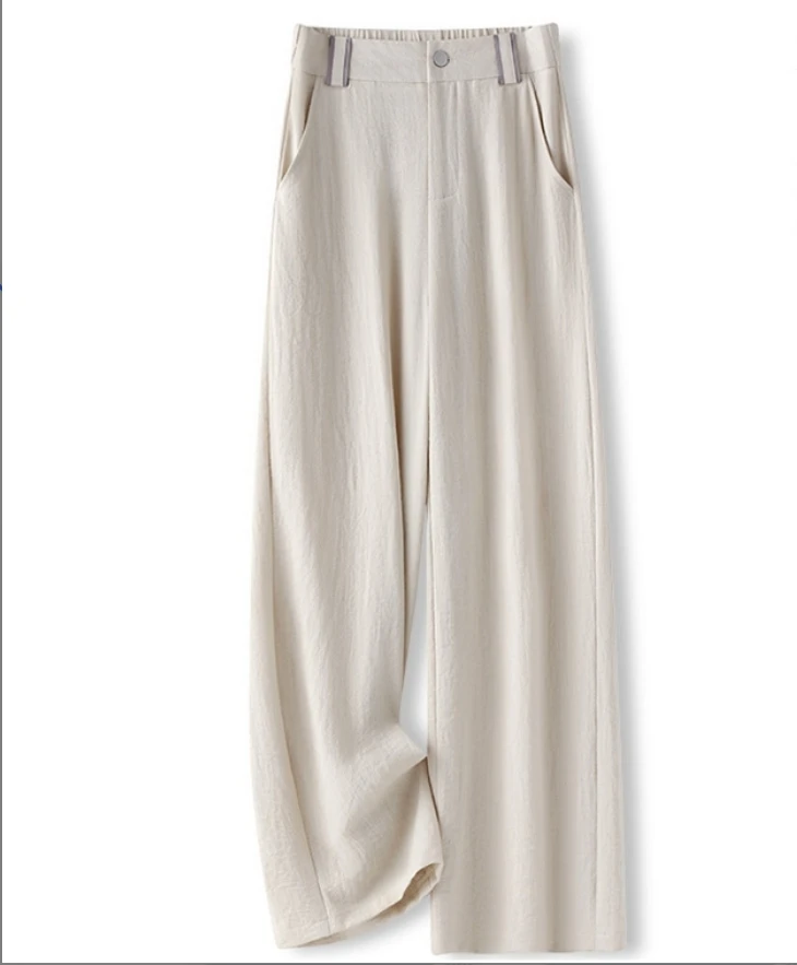 7108天丝亚麻休闲直筒裤女裤松紧高腰裤子女宽松阔腿裤显瘦