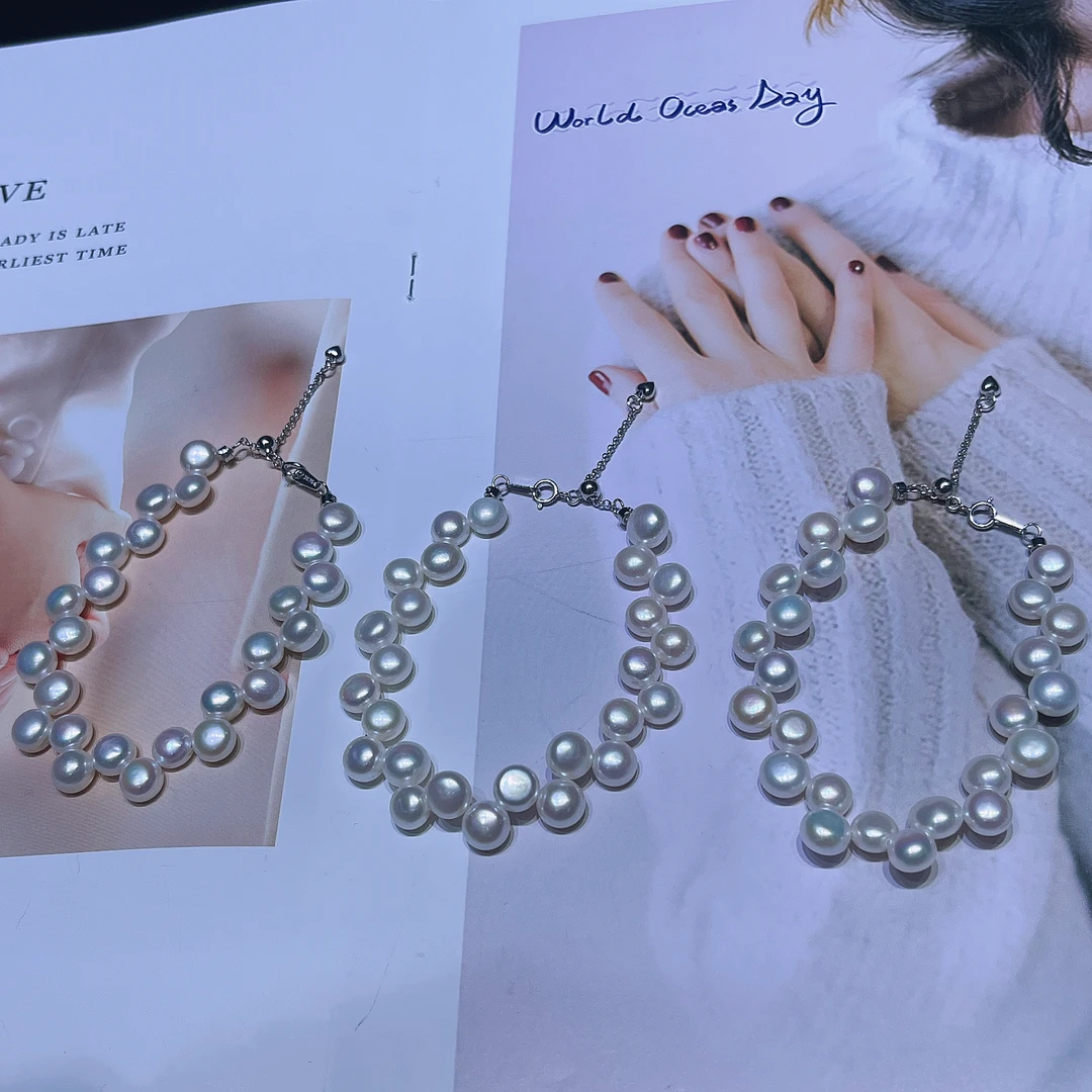 【LNDI】淡水无核珍-S925银珠手链-7.5-8.5mm[多样性发货]发一