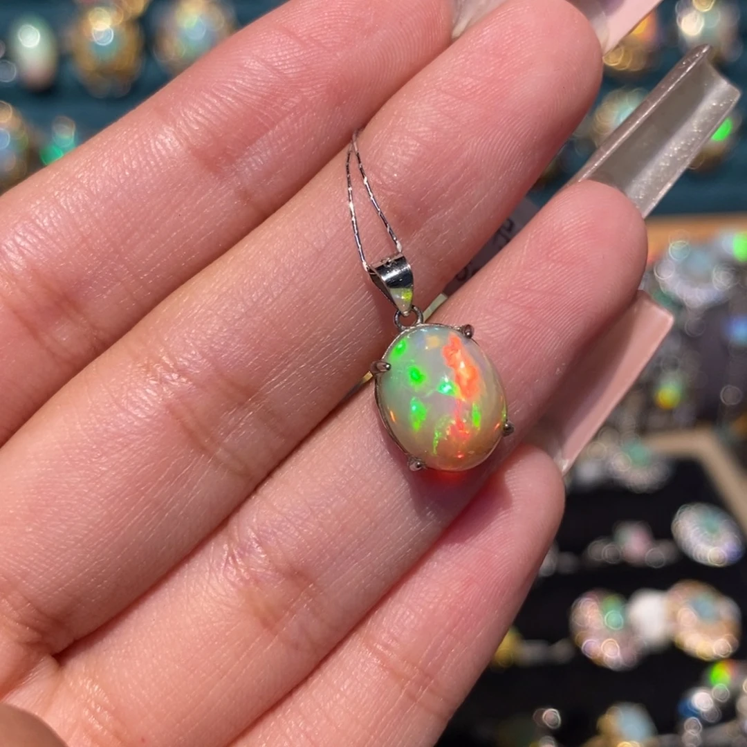 欧泊银S925镶嵌吊坠