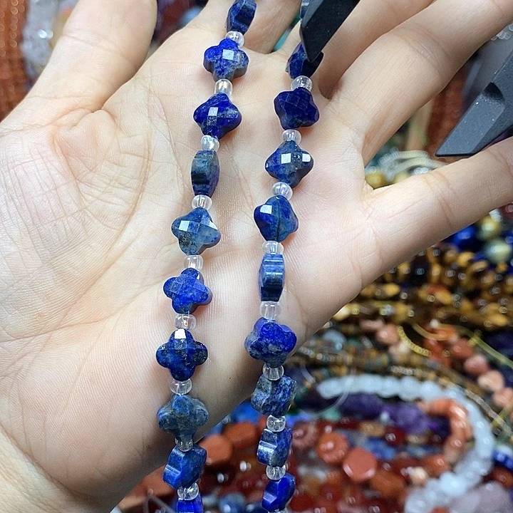 未镶嵌玛瑙/玉髓珠宝半成品天然青金切面四叶草卡10mm20颗