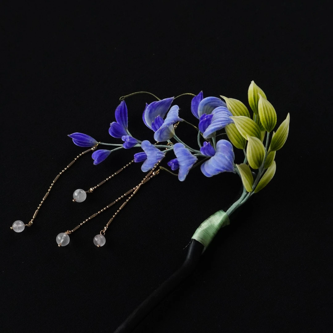 高定蓝紫藤花发簪 细绒胖绒 非遗绒花南京绒花古风簪子新中式贵气