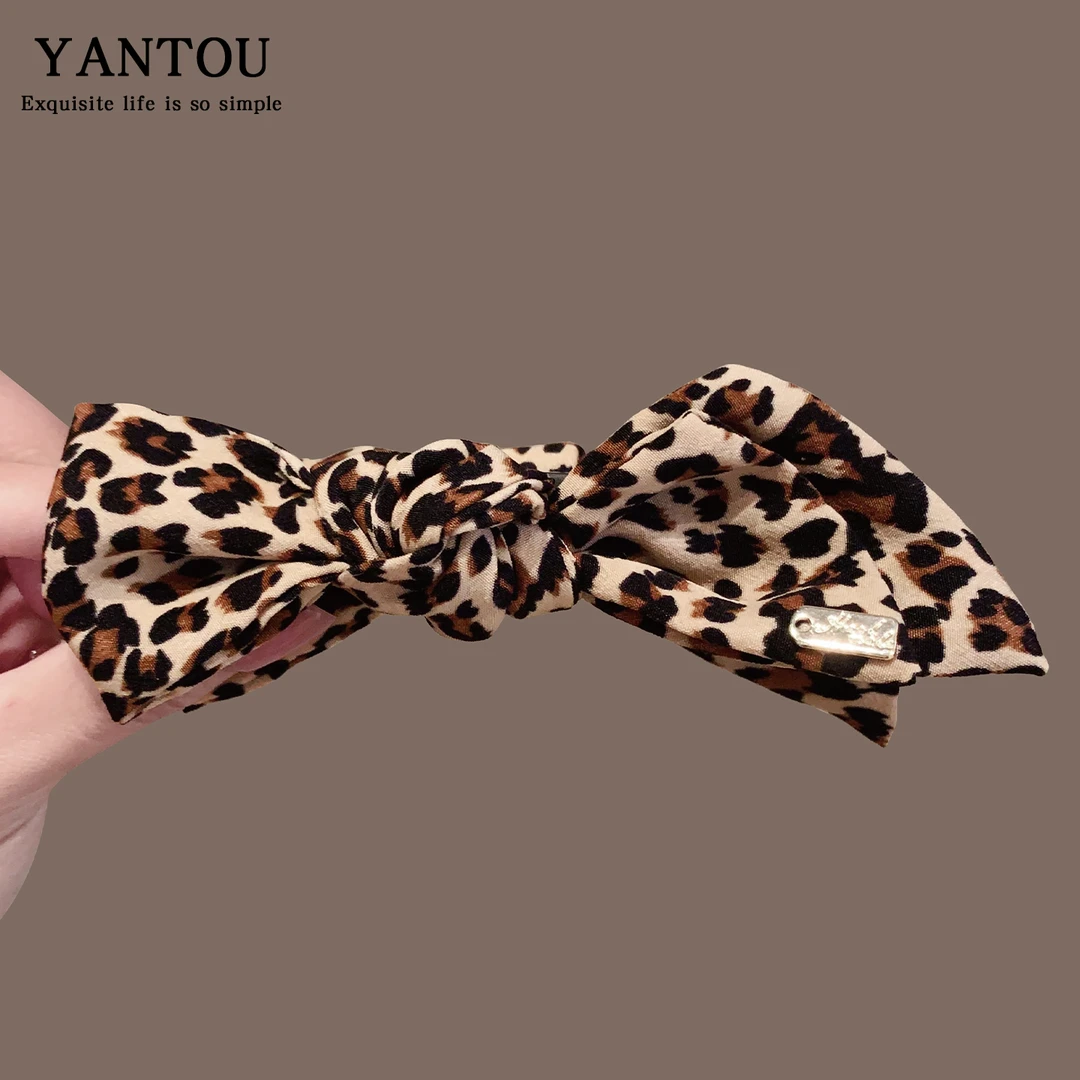 氧气少女！豹纹蝴蝶结香蕉夹发夹女秋冬高级感马尾夹子发饰