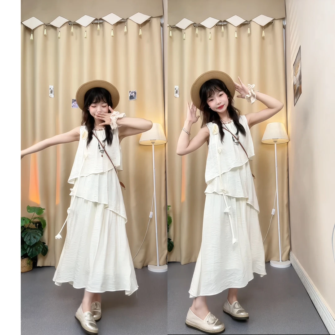 【图图】150小个子改版温柔无袖清新气质显瘦度假海边不规则连衣裙