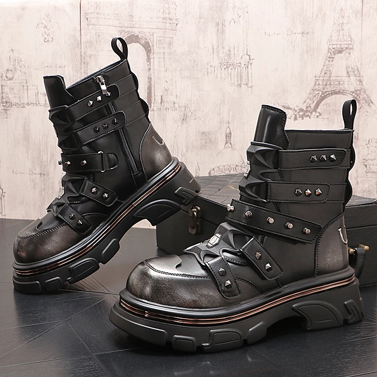 2025秋季新款高帮马丁靴时尚休闲百搭厚底增高英伦风复古机车靴