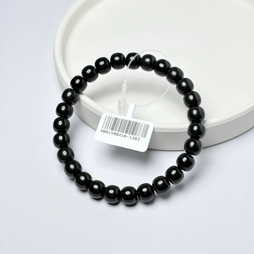 【吉玉0218-1203】和田玉黑青手串7x8mm