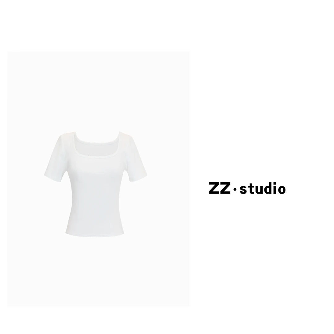 一口苏达方领T 夏季短款时尚修身方领百搭气质收腰短袖T恤A312