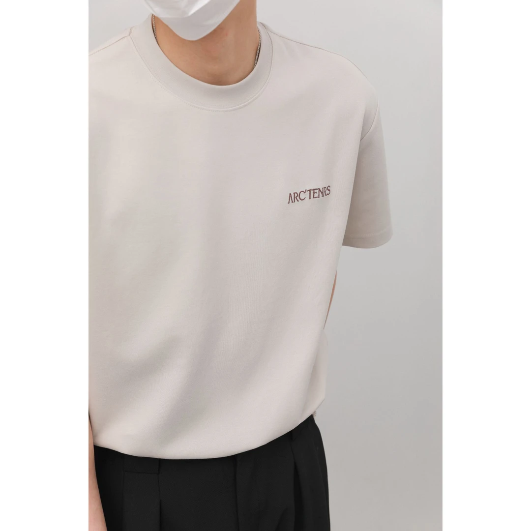 夏季上衣韩系宽松纯色短袖T恤 男简约刺绣花半袖打底体恤衫简约风