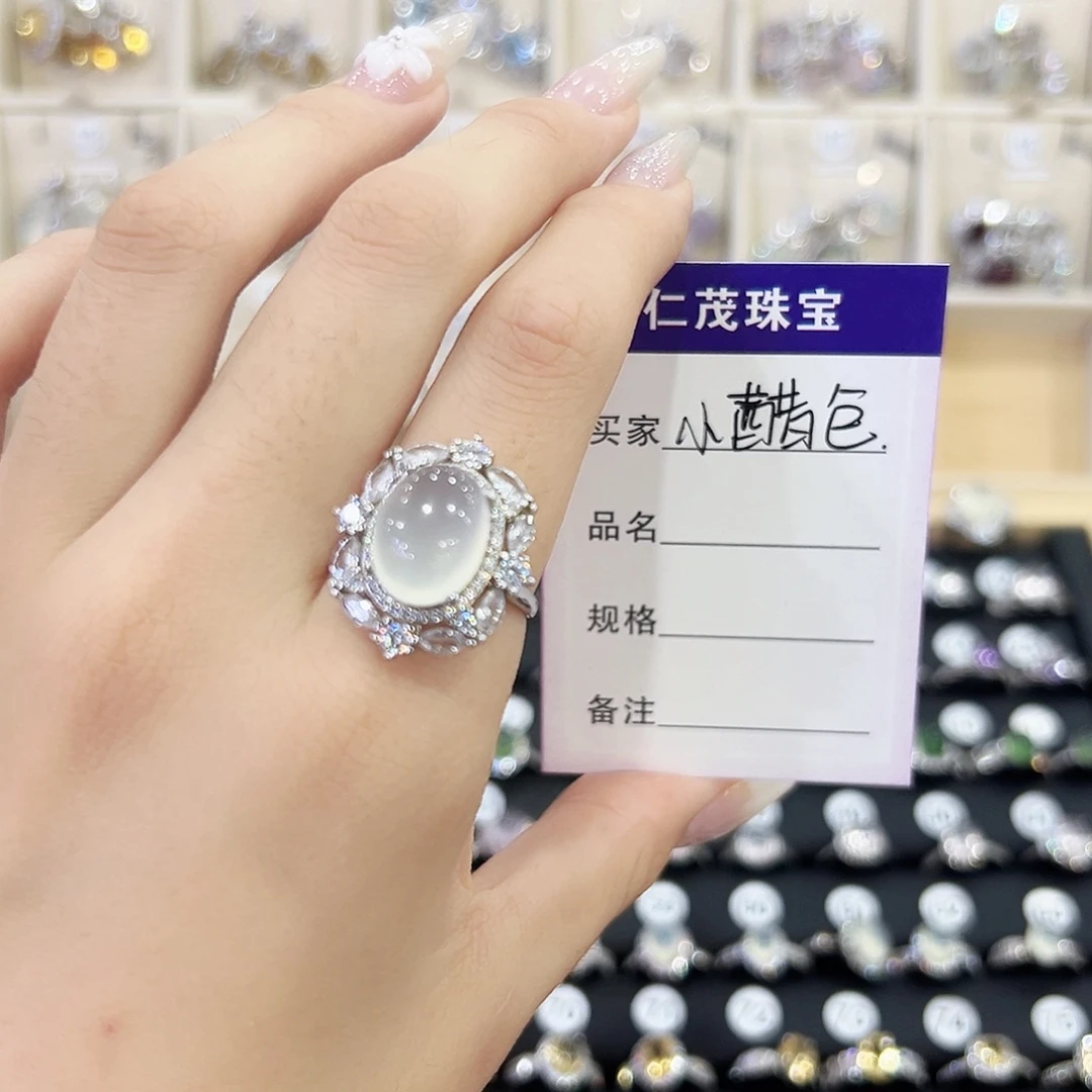 蛇纹石玉银S925镶嵌戒指