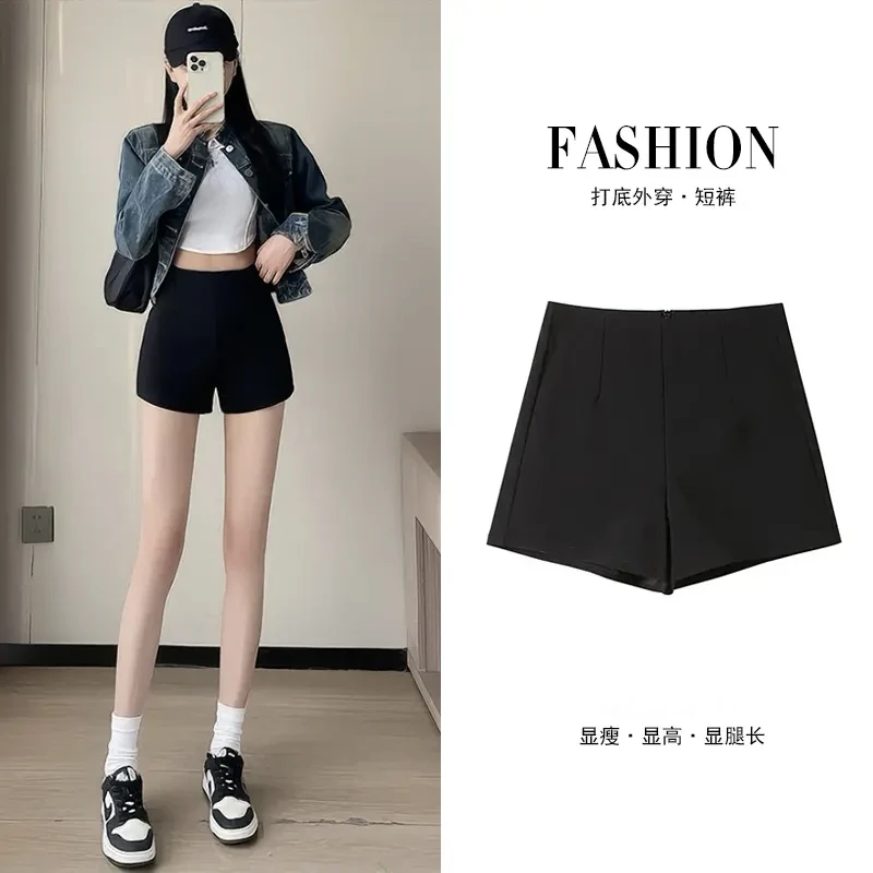 【老金专属】黑色短裤女款夏季爆款2025高腰紧身弹力热裤外穿打底裤