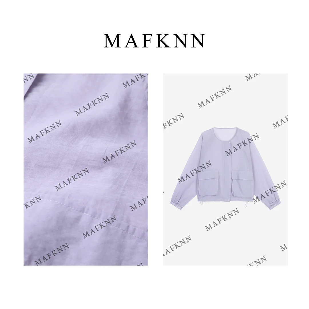 MAFKNN/玛肯时尚休闲简约纯色百搭拉链宽松长袖防晒外套MK12515