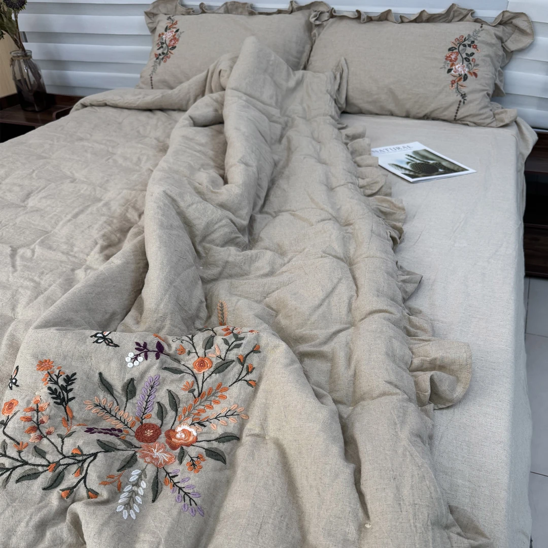 新品（空谷幽兰） 加厚双人刺绣罗布麻汉麻柔软透气干爽抑棉被B016