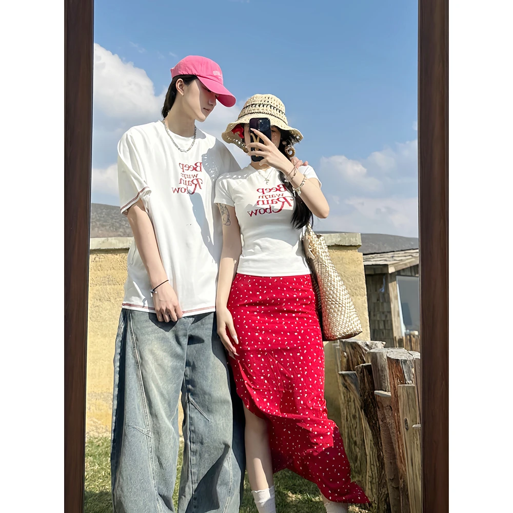 情侣装夏季2025新款小众设计感短袖T恤两件套法式一衣一裙ins潮