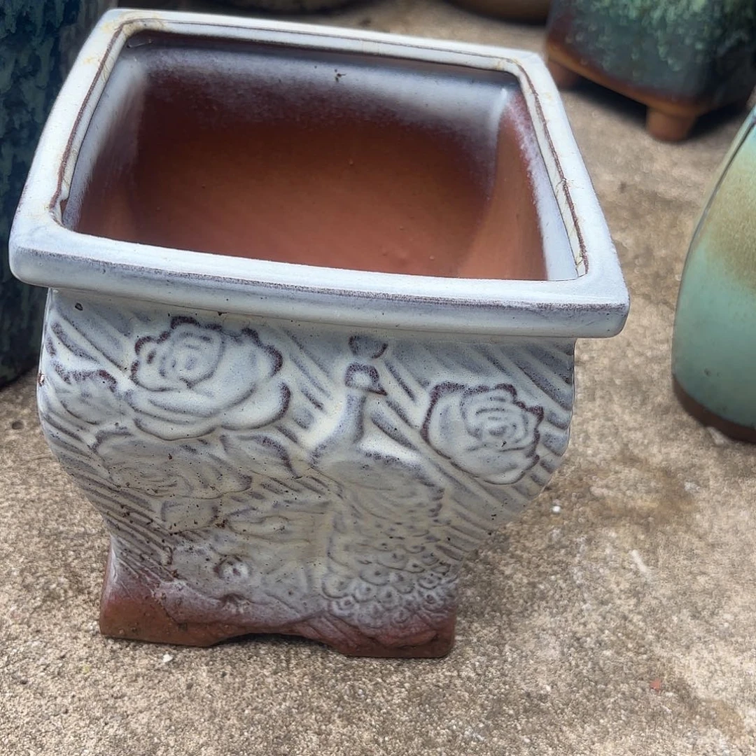 紫砂花盆方白口径17*18一个