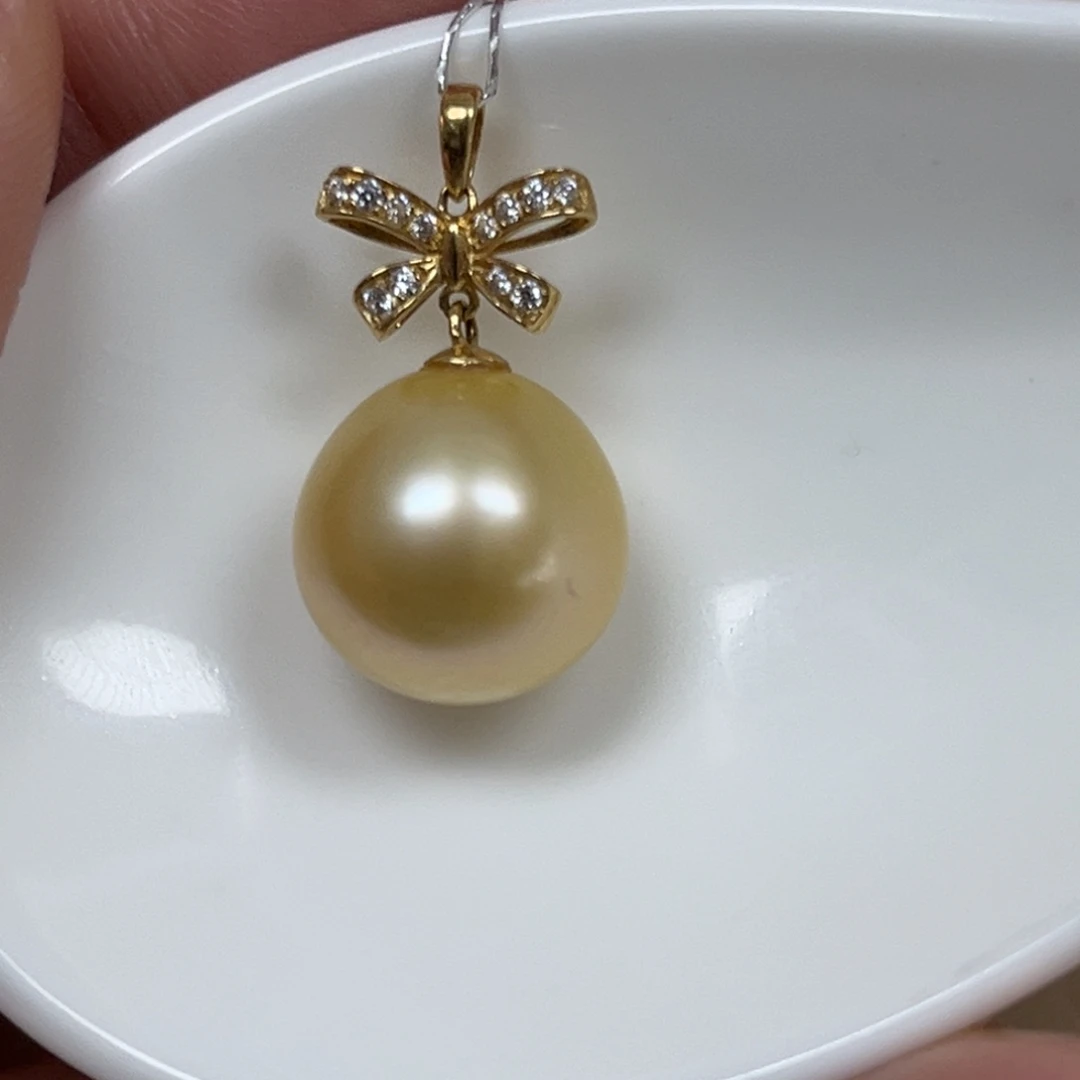 海水珍珠18K金镶嵌吊坠(不含链)13.3mm