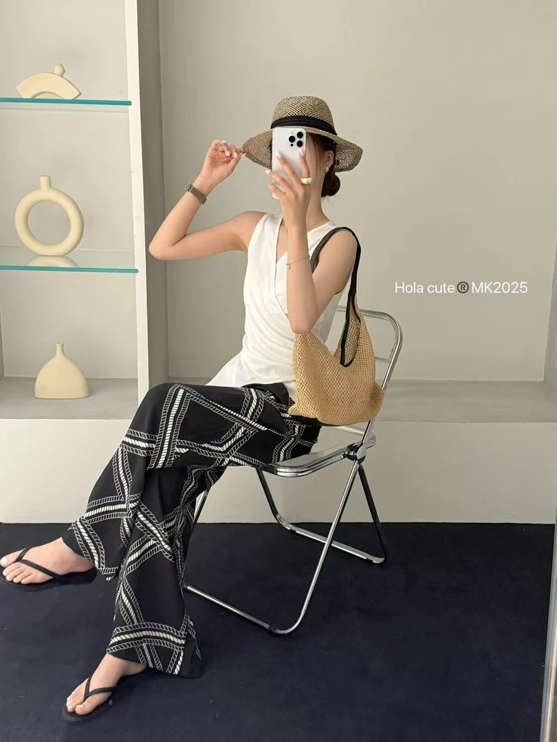 HK 2腰62-96长100轻薄垂感松紧腰宽松日常休闲裤 9886